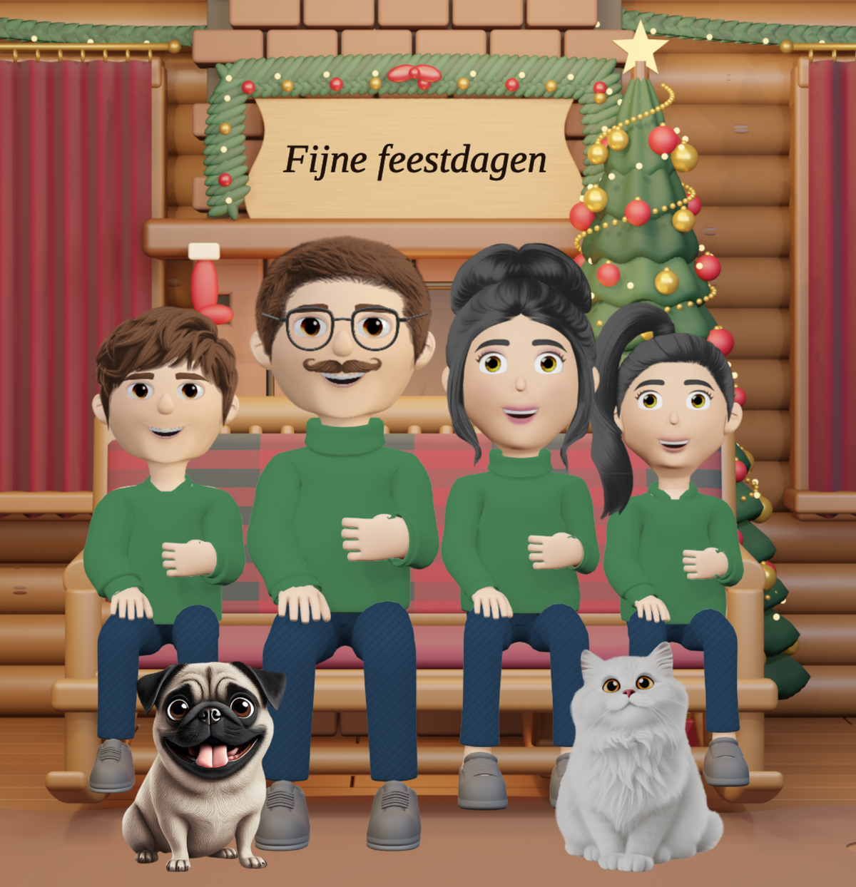 Kersthut 2Familie Ornament met Huisdier | Gepersonaliseerd Glazen Kerstornament (Copy)